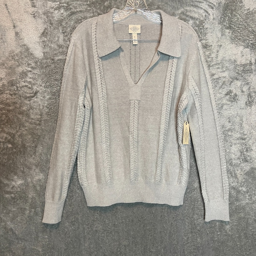 St Johns Bay Women Chunky Knit Collar Polo Sweater Size M Old Money Preppy NWT